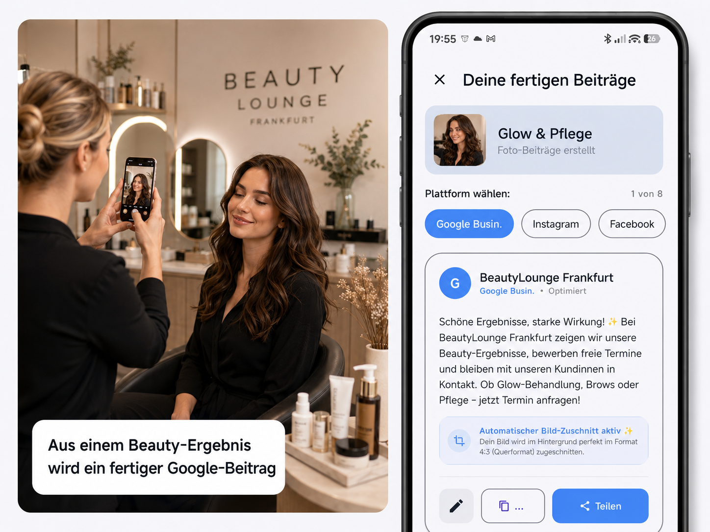 BeautyLounge Frankfurt Beispiel mit Salonfoto und fertigem LokalAgent Beitrag