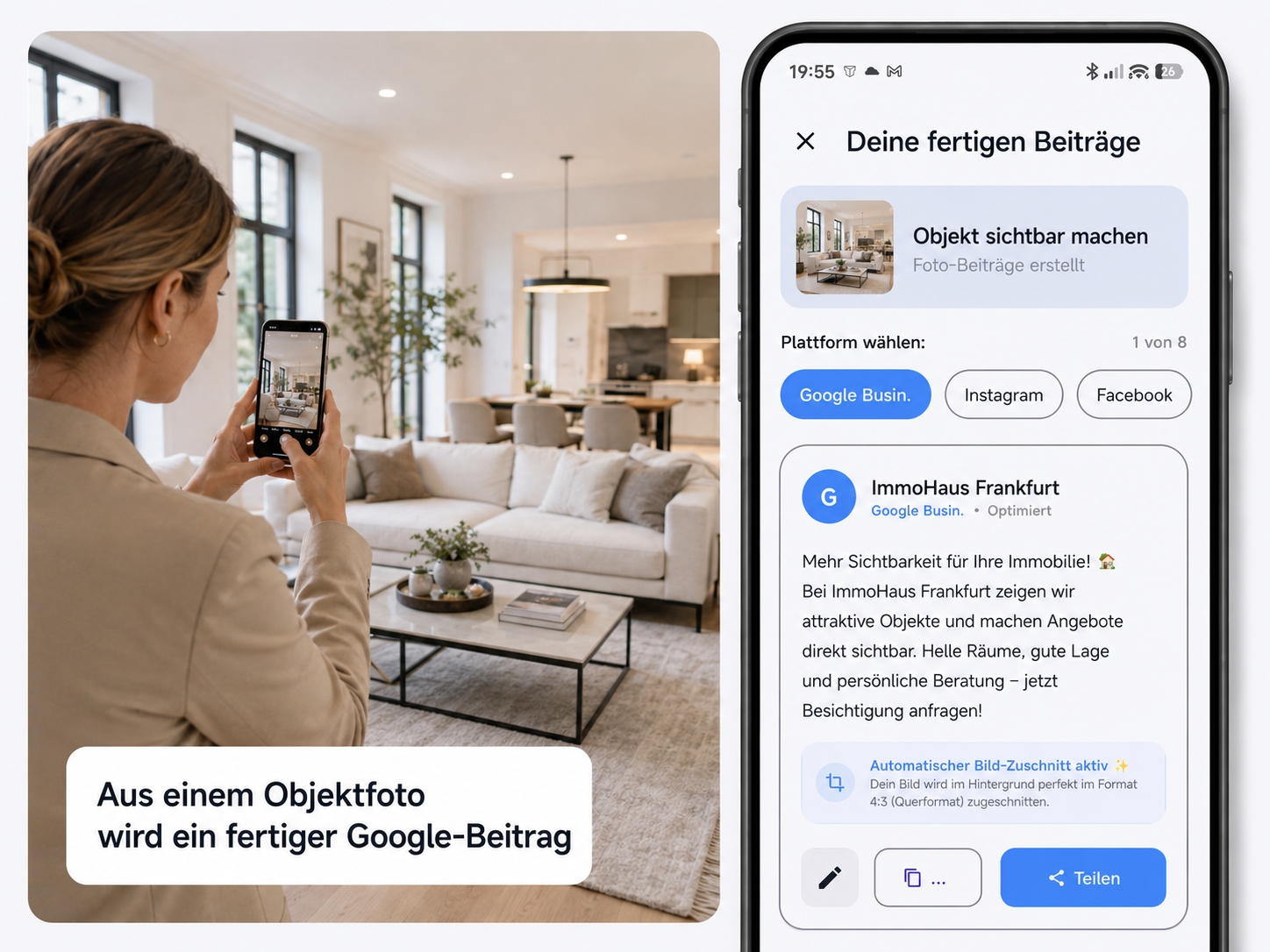 Immobilien Beispiel mit Objektfoto und LokalAgent Google-Business-Beitrag